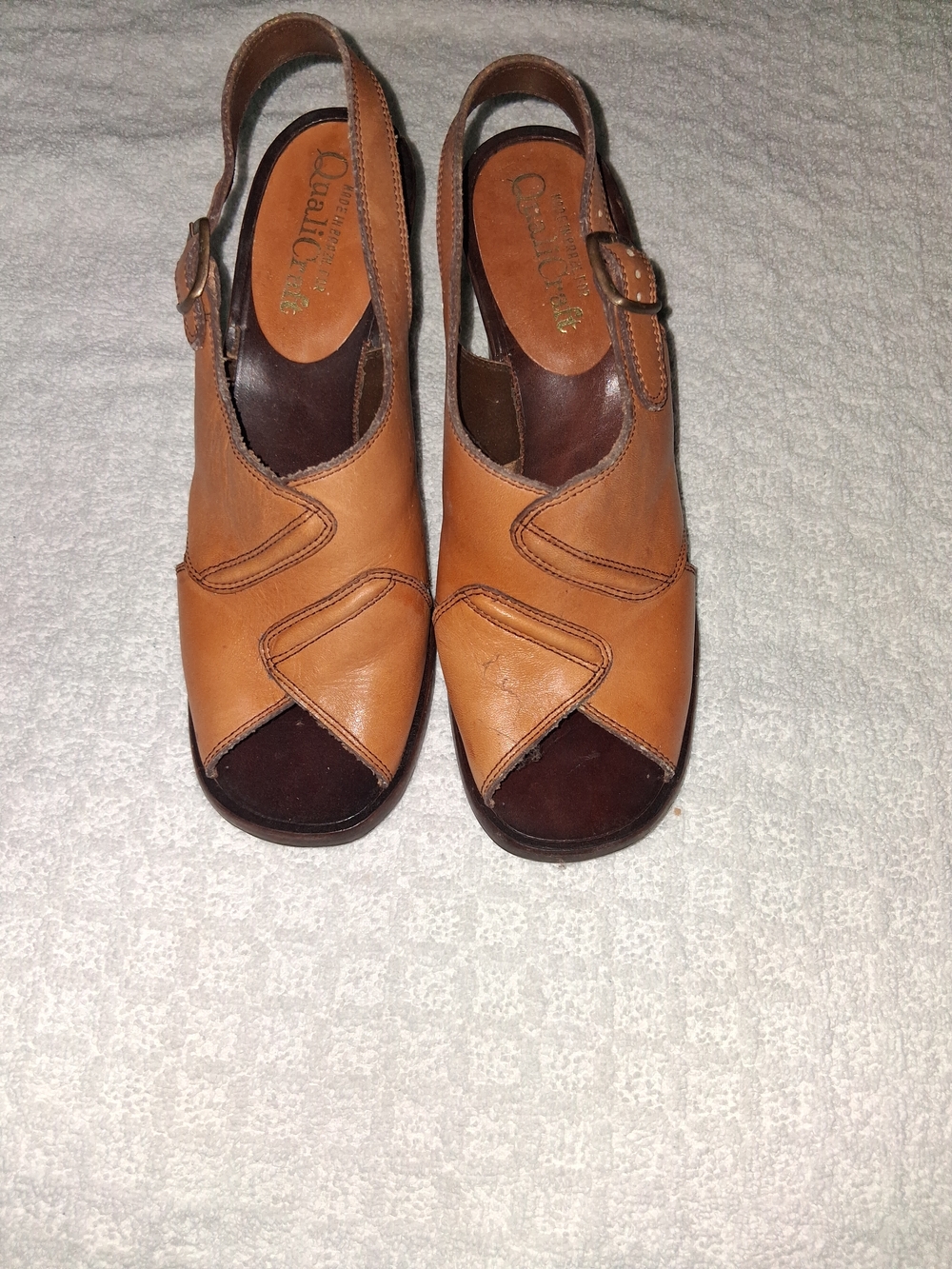 VINTAGE Women's Tan Leather Slingback Sandals with Buckle